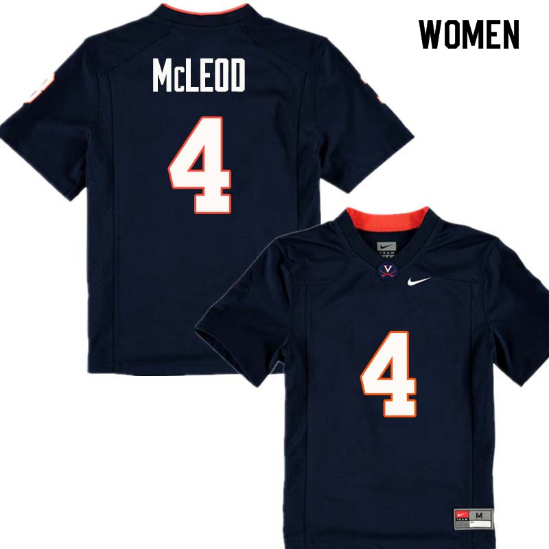 Women #4 Rodney McLeod Virginia Cavaliers College Football Jerseys Sale-Navy